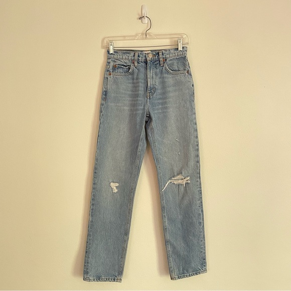 Re/Done 70s Straight Destroyed Sunfaded Indigo Jeans Size 25 - Picture 4 of 12